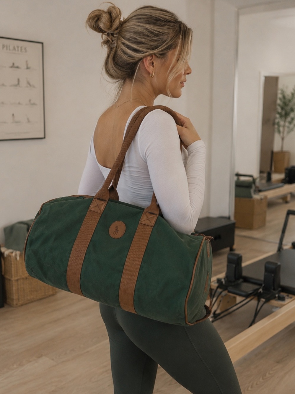 Polo Ralph Lauren vintage Green Canvas Duffel with Tan Straps
